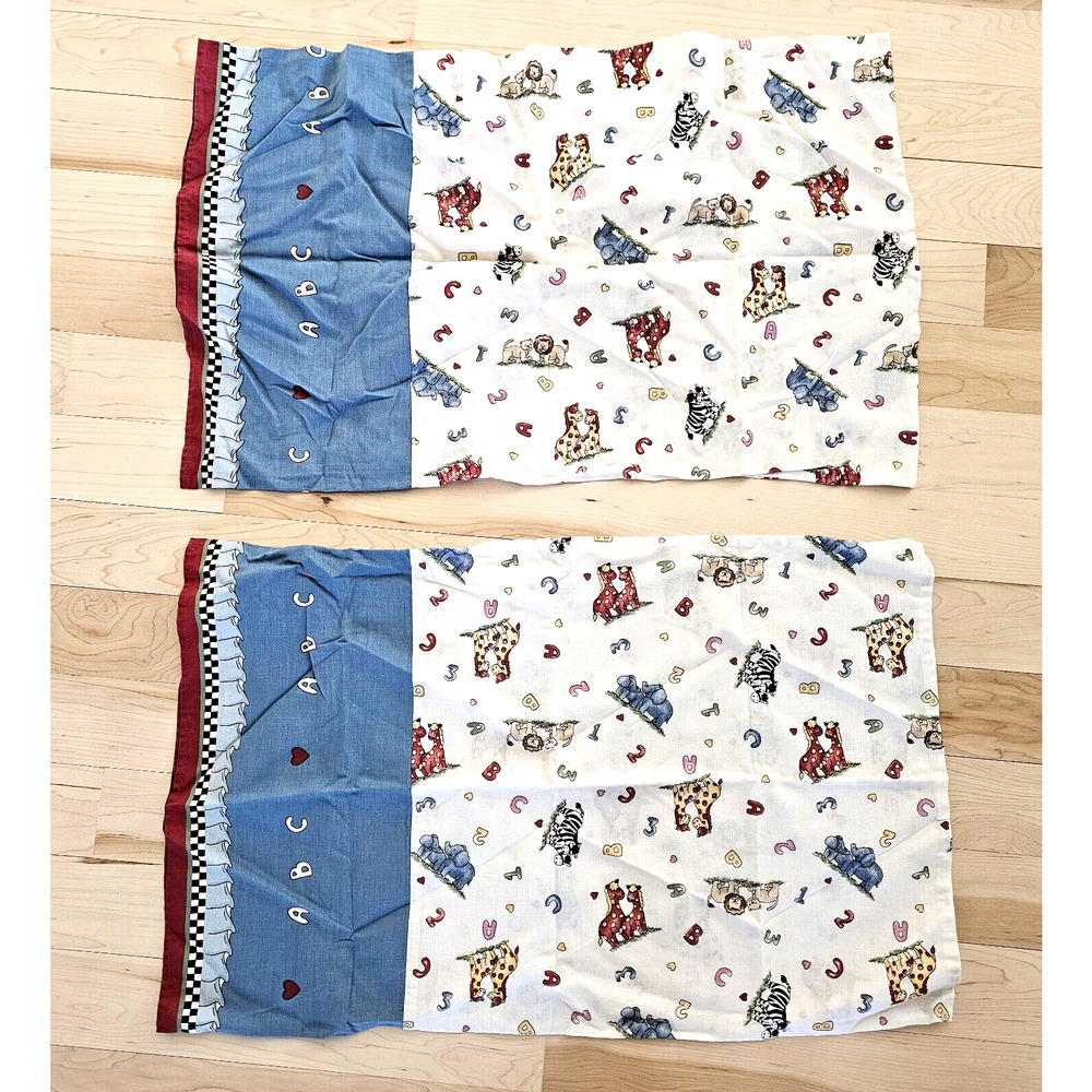 Fisher Price Vintage Animals Numbers Letters ABC Pillowcase Set (2) Double Sided
